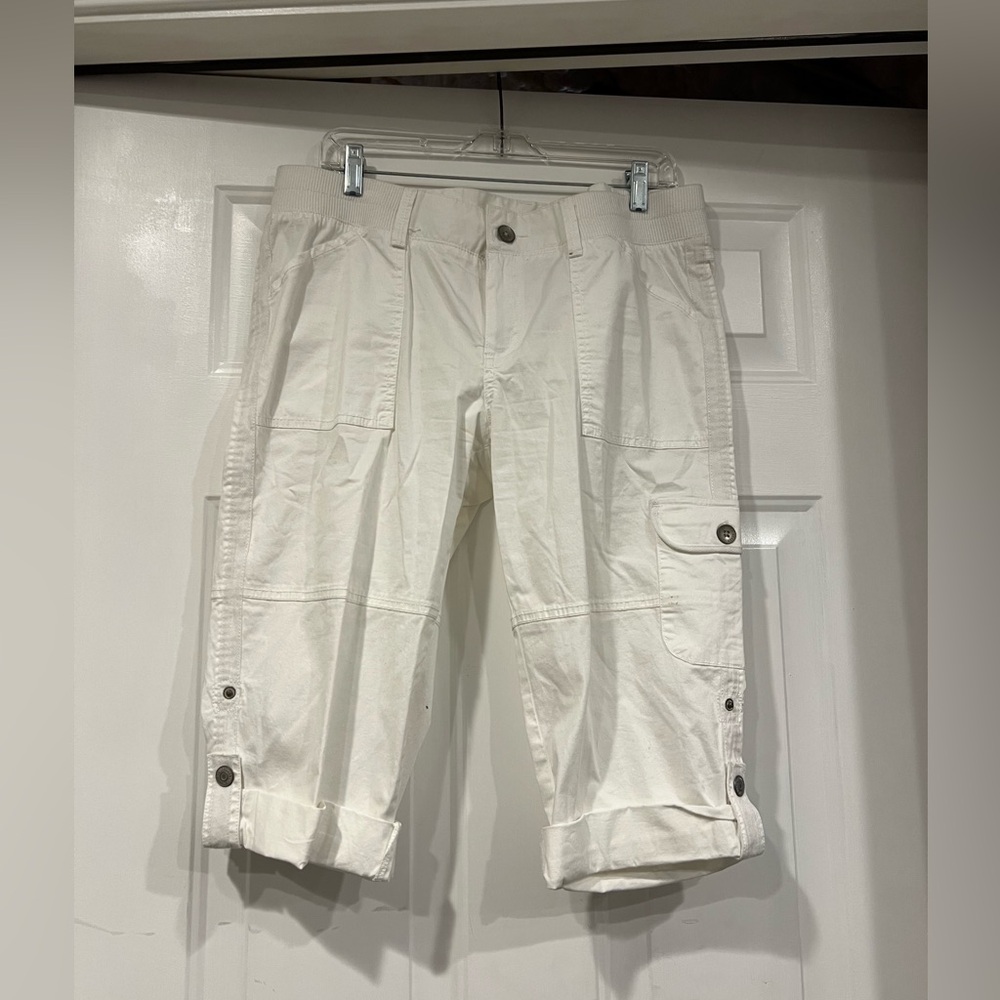 White Cargo Capri Pants